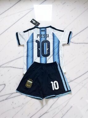 Kids Argentina Messi #10 Soccer Jersey + Shorts Set Youth Home Kit New